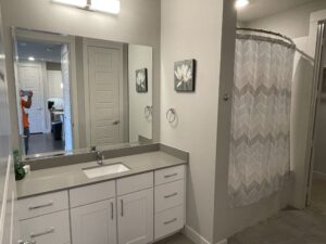 Bathroom within Corporate Apartments in Stone Oak, San Antonio, TX