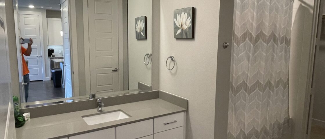 Bathroom within Corporate Apartments in Stone Oak, San Antonio, TX