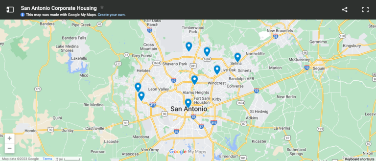 San Antonio Corporate Housing Locations Google MAP